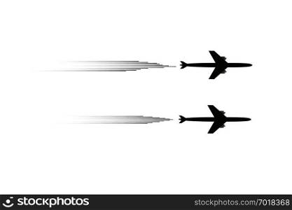 The plane flies and speed lines. Tourism and travel. The waypoint is intended for a tourist trip. and his track on a white background. Vector illustration.. The plane flies and speed lines. Tourism and travel. The waypoint is intended for a tourist trip. and his track on a white background. Vector illustration