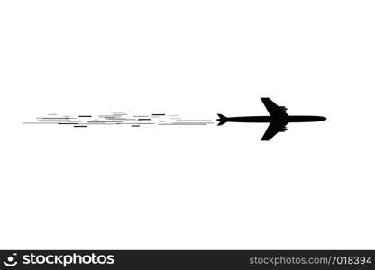 The plane flies and speed lines. Tourism and travel. The waypoint is intended for a tourist trip. and his track on a white background. Vector illustration.. The plane flies and speed lines. Tourism and travel. The waypoint is intended for a tourist trip. and his track on a white background. Vector illustration