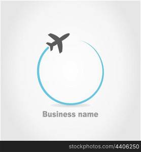 The plane flies on a grey background. A vector illustration