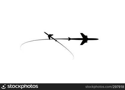 The planes flies on the line. Tourism and travel. The waypoint is intended for a tourist trip. and his track on a white background. Vector illustration.. The planes flies on the line. Tourism and travel. The waypoint is intended for a tourist trip. and his track on a white background. Vector illustration