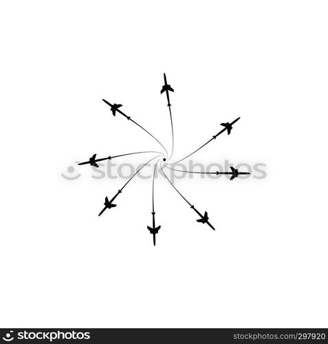 The planes flies on the line. Tourism and travel. The waypoint is intended for a tourist trip. and his track on a white background. Vector illustration.. The planes flies on the line. Tourism and travel. The waypoint is intended for a tourist trip. and his track on a white background. Vector illustration