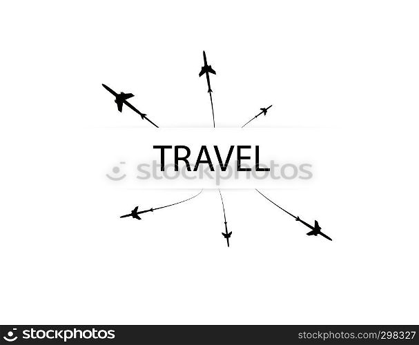 The planes flies on the line. Tourism and travel. The waypoint is intended for a tourist trip. and his track on a white background. Vector illustration.. The planes flies on the line. Tourism and travel. The waypoint is intended for a tourist trip. and his track on a white background. Vector illustration