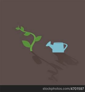 The plant and watering. Vector illustration