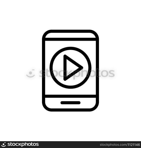 The player in the phone is a vector icon. A thin line sign. Isolated contour symbol illustration. The player in the phone is a vector icon. Isolated contour symbol illustration