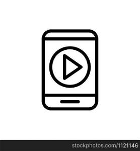The player in the phone is a vector icon. A thin line sign. Isolated contour symbol illustration. The player in the phone is a vector icon. Isolated contour symbol illustration