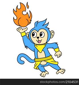 the powerful blue furry monkey emits fire energy