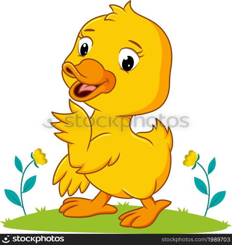 The pretty duck playing in the garden of illustration