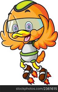 The professor duck is flying with the turbo shoes