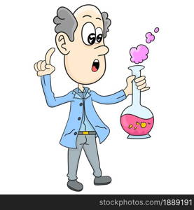 the professor is doing research in the laboratory. cartoon illustration sticker emoticon