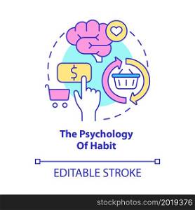 The psychology of habit concept icon. Customers regular purchasing behavior. Habitual buying abstract idea thin line illustration. Vector isolated outline color drawing. Editable stroke. The psychology of habit concept icon