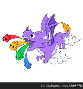 the purple dragon is flying while spitting out life energy