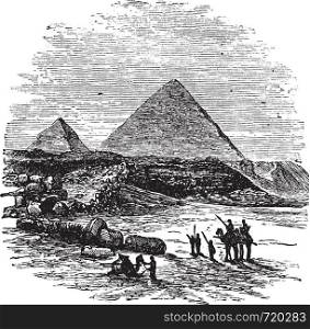 The Pyramids of Giza,vintage engraved illustration.Trousset encyclopedia (1886 - 1891).