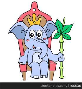 the queen female elephant sits on a throne chair