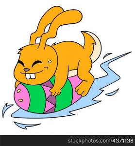the rabbit riding the easter egg glided happily