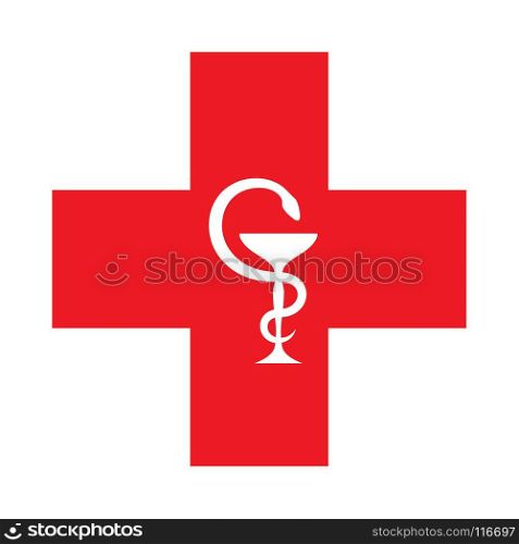 The Red Cross (with the bowl of Hygeia). Modern Emblem of healthcare, medicine and pharmacy.