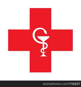 The Red Cross (with the bowl of Hygeia). Modern Emblem of healthcare, medicine and pharmacy.