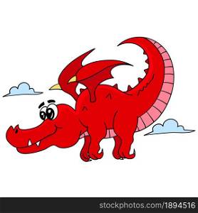 the red dragon was flying around the sky. cartoon illustration cute sticker