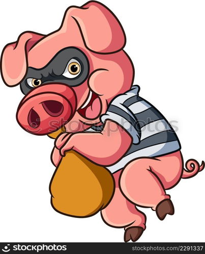 The robber pig is stealing something on sack