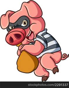 The robber pig is stealing something on sack