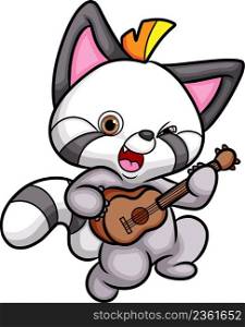 The rock raccoon is playing guitar and sing a song