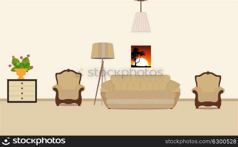 The room furnished with furniture. Modern Flat style Vector Illustration. EPS10. The room furnished with furniture. Modern Flat style Vector Illu