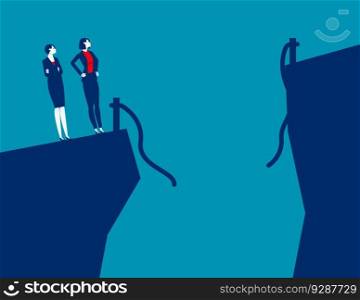 The rope acroos the cliff is broken. Business vector illustration