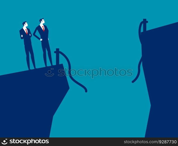 The rope acroos the cliff is broken. Business vector illustration