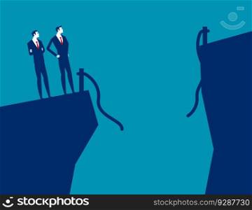 The rope acroos the cliff is broken. Business vector illustration