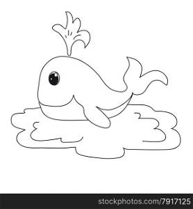 The sample for coloring. The image of a whale with a fountain of water on white background