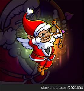 The santa cupid is holding a love arrow esport logo design