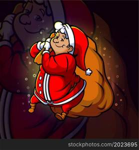 The santa is holding a big sack of gift esport mascot design