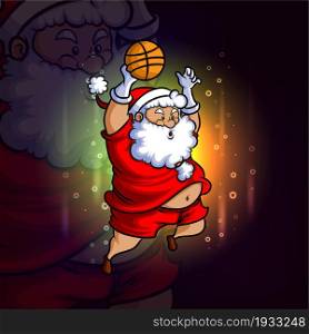 The santa is playing the basketball esport mascot design