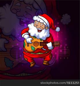 The santa plays the guitar esport mascot design
