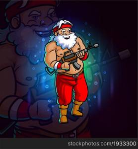 The santa soldier with the gun esport mascot design