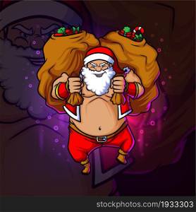 The santa thief with two big sack full of gift esport logo design