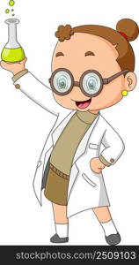 The scientist girl is making a poison in laboratory and she is happy