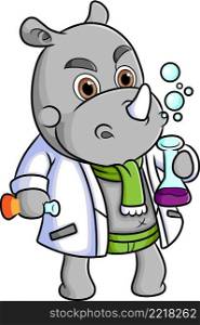 The scientist rhinoceros is doing the experiment in the lab