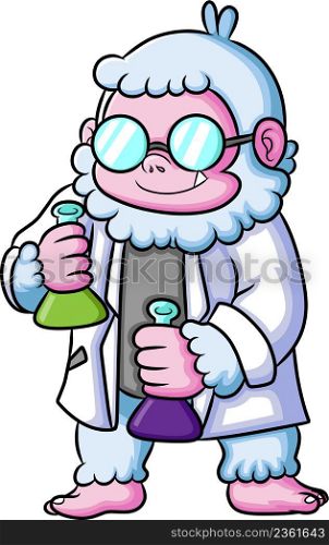 The scientist yeti is making the poison in the laboratory