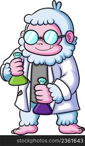 The scientist yeti is making the poison in the laboratory