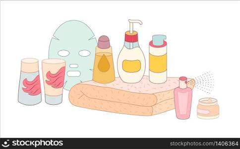 The set of hygiene grouped elements on white background, flat cartoon vector illustration. Hygiene elements groups
