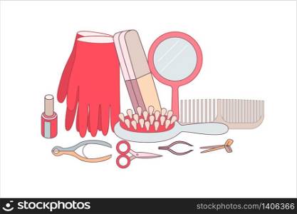 The set of hygiene grouped elements on white background, flat cartoon vector illustration. Hygiene elements groups