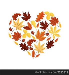 The shape of a heart made of falling leaves. The concept of love for autumn. A design element. Vector