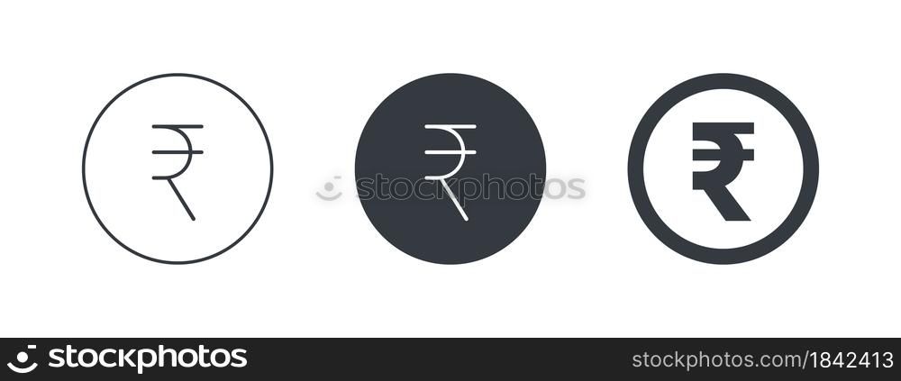The sign of the Indian rupee. Sign of the Indian currency. Money symbols of the world. Vector illustration