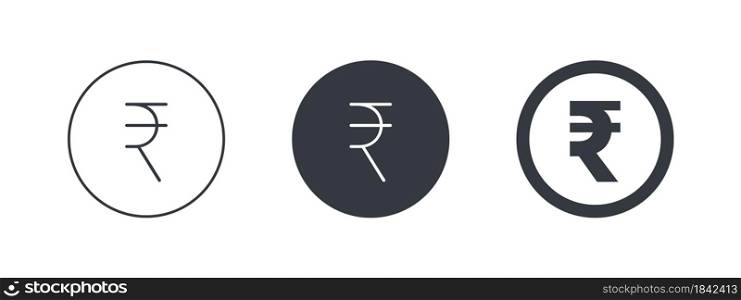 The sign of the Indian rupee. Sign of the Indian currency. Money symbols of the world. Vector illustration