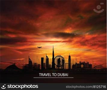 The silhouette of Dubai city landscape