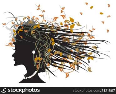 the silhouette of floral autumn girl