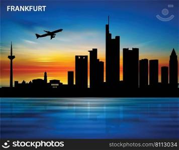 The silhouette of Frankfurt city on the sunset