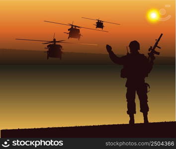 the silhouette of man gesturing helicopter