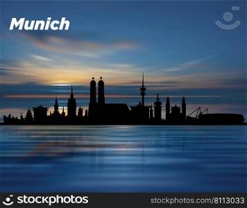 The silhouette of Munchen city in the sunset