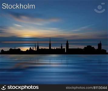The silhouette of Stockholm city on the sunset